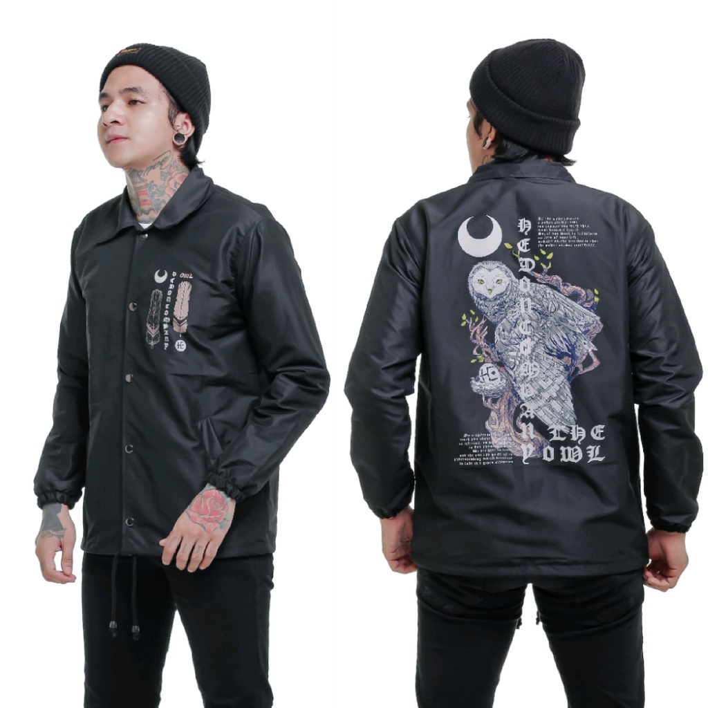 JAKET PRIA - JAKET COACH SALVIO HEXIA - JAKET WINDBREAKER - JAKET PARASUT PRIA - JAKET PARASUT-Hitam Owl