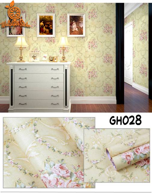 BUNGA SHABBY KREM Wallpaper sticker dinding Cream  ukuran 45 cm x 8 meter merek orange GH028