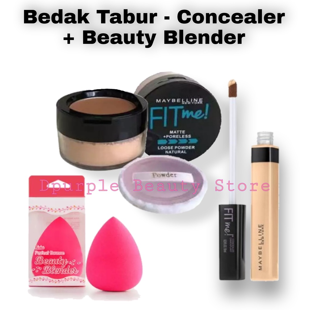 Paket Make Up Maybelline Hemat - Paket Kosmetik Maybelline Lengkap Hemat - Bedak Tabur - Concealer - Beauty Blender