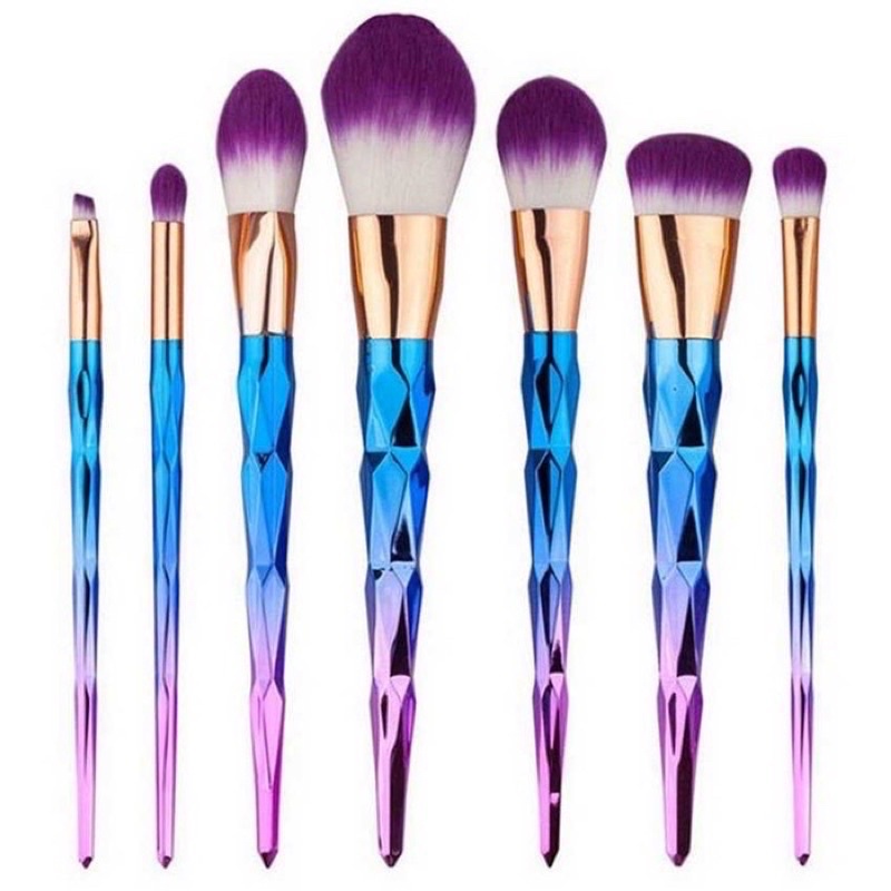 7PCS Kuas Make Up Pelangi Diamond Rainbow Glam Unicorn 7 PCS MakeUp Brush Set