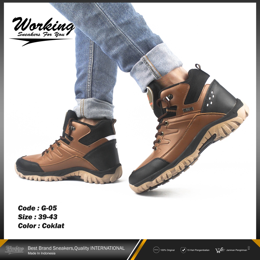 Sepatu Safety Boot Working G-05 // Sepatu Kerja Lapangan Proyek // Sepatu Pria Keren // Sepatu Kulit Pria Hiking 100% Realpict Bisa COD