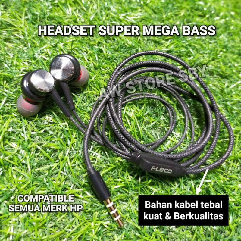 Headset hight bass / Earphone mega bass by FLECO black edition [FLE-17]