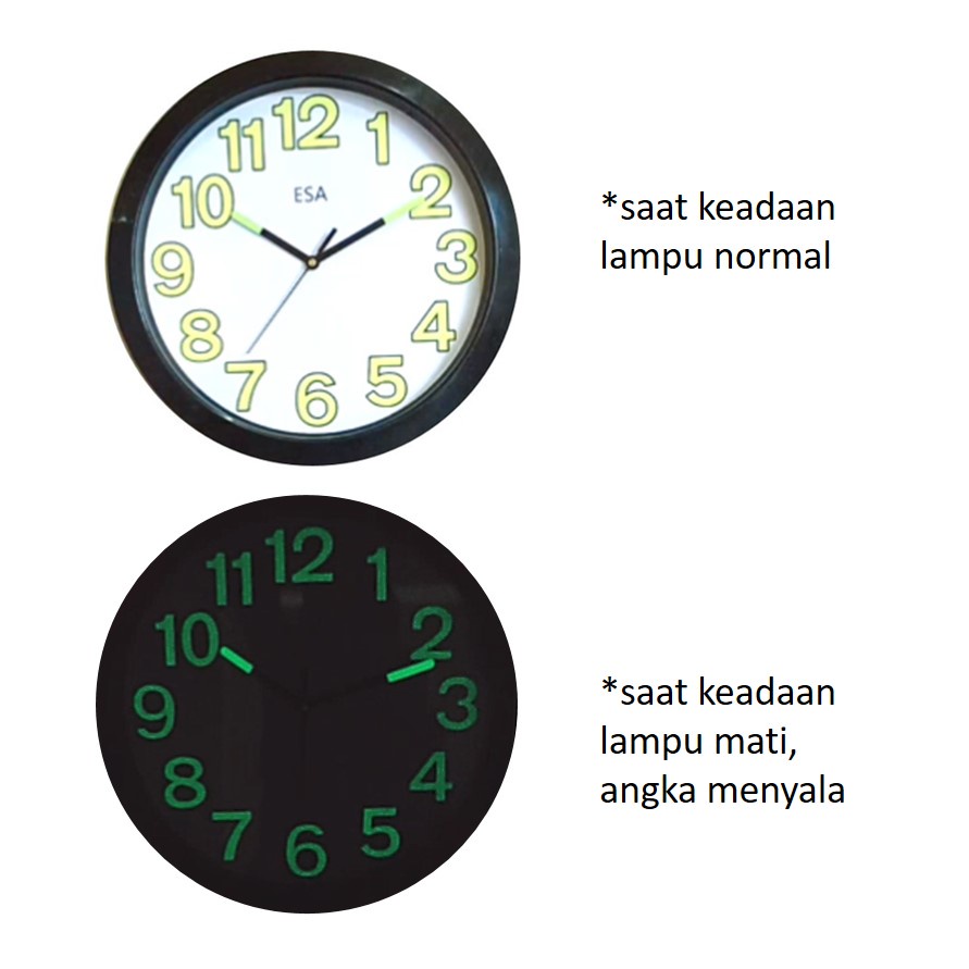 Jam Dinding Glow In The Dark Murah 32cm Quartz Movement Free Baterai