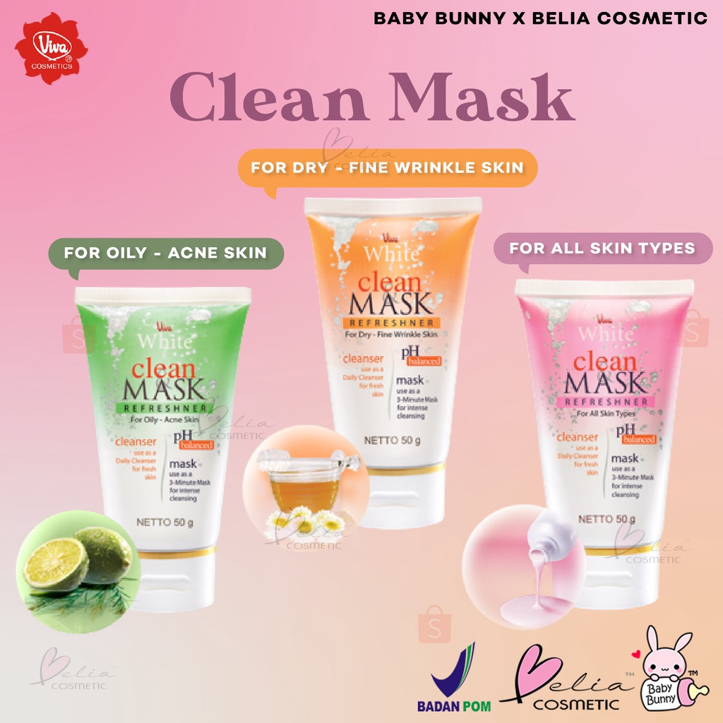 ❤ BELIA ❤ Viva White Clean Mask Refreshner Face Cleanser / Masker 50g