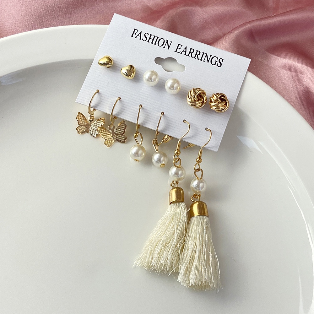 Set Anting Hoop Model Rumbai Kupu-Kupu Pir Hollow Gaya Etnik Bohemian Untuk Wanita