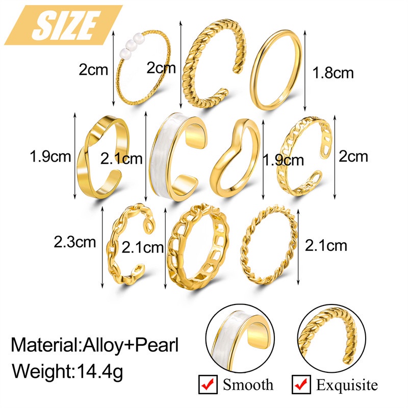 10pcs / Set Cincin Mutiara Inlaid Untuk Aksesoris Perhiasan Wanita