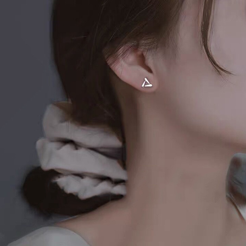 Roselife 1 Pasang Anting Tusuk Sterling Silver 925 Desain Geometri Segitiga Hollow Hypoallergenic Untuk Wanita