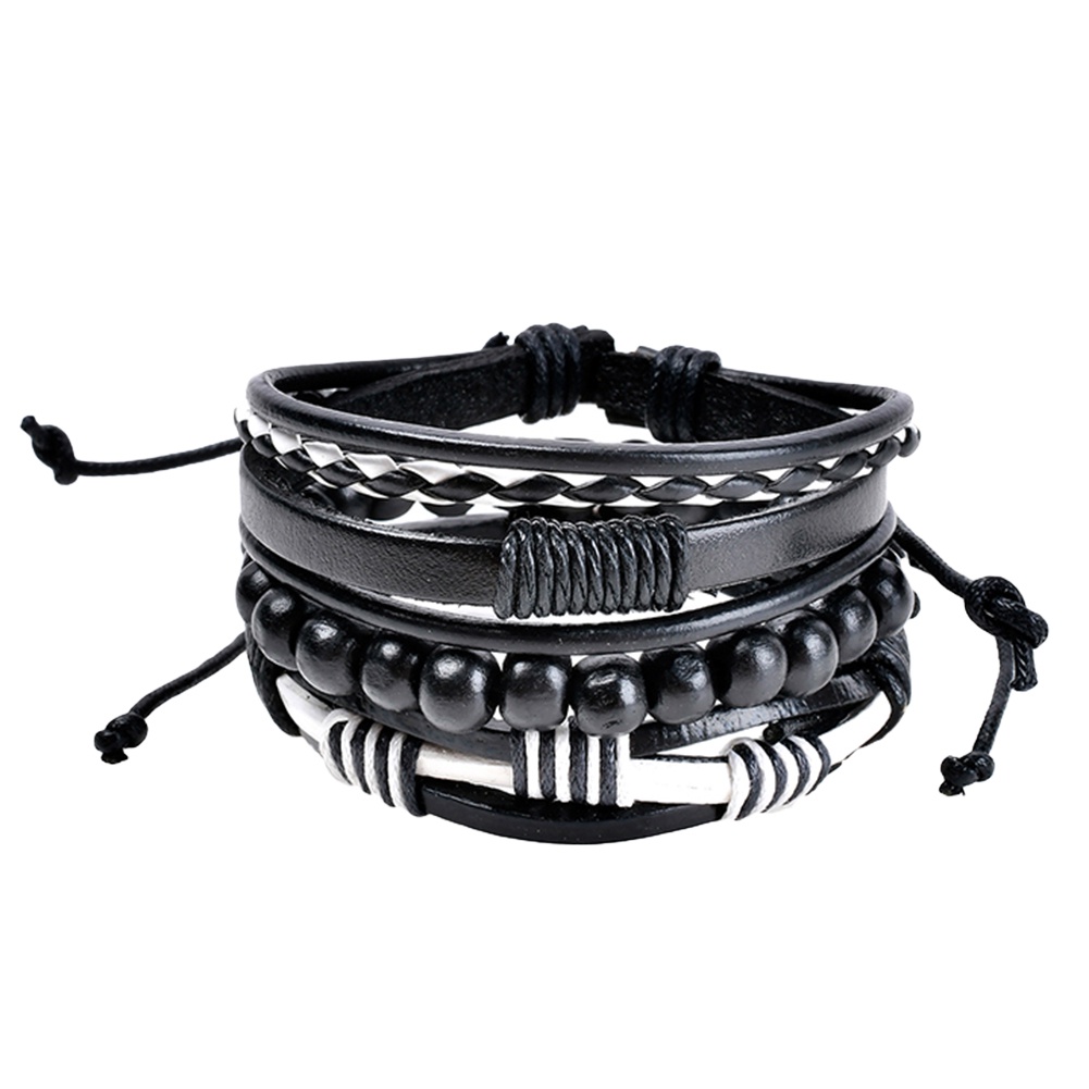 Hu Hu Hu Hu Hu Alat Bantu Pasang Kacamata♡ 3pcs Gelang Tangan Kulit Imitasi Kepang Aksen Manikmanik Kayu Retro Untuk Pria