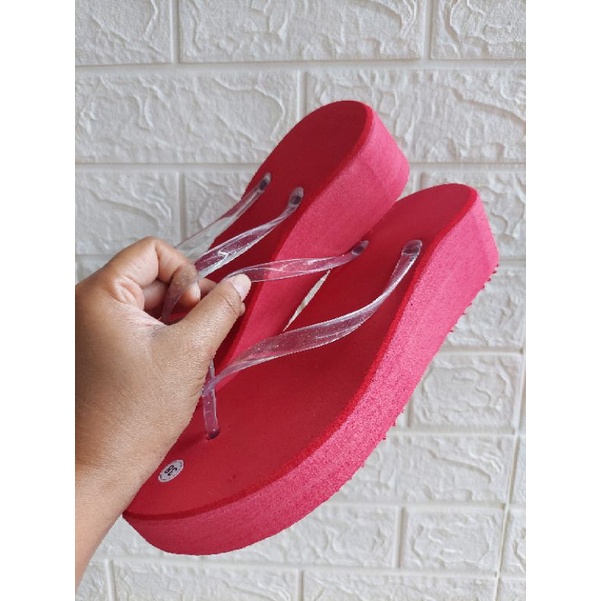 SANDAL JEPIT WEDGES POLOS MERAH  4CM