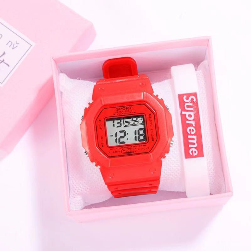 Jam Tangan Wanita Fashion Korea Style Digital Sport / Jam Tangan Strap Rubber Untuk Wanita-38-4 Merah