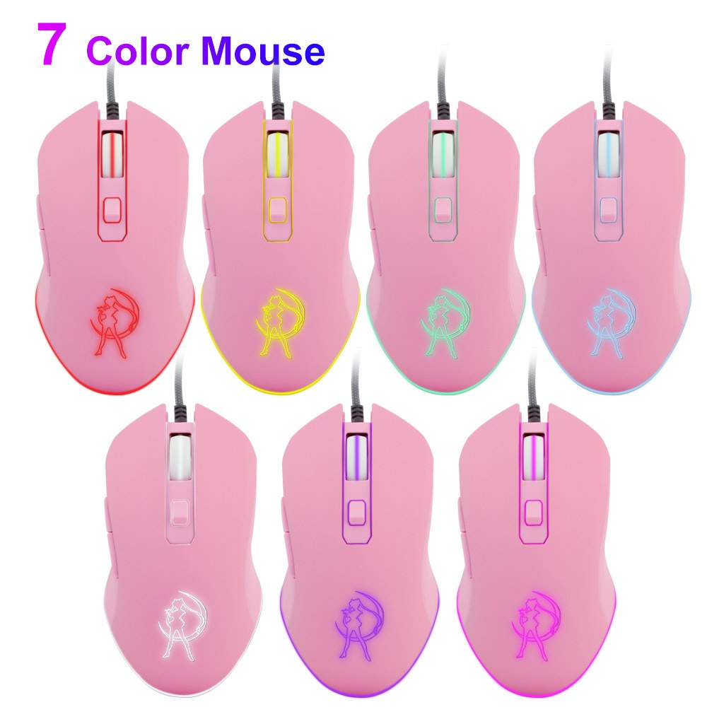 Pink Mouse Optik Sailor Yoon Gaming Komputer Wired Mouse Mute Pretty Backlit Colorful Mice DPI Adjustable 1200-1600-2400-3200 Untuk Hadiah Gadis PC Game