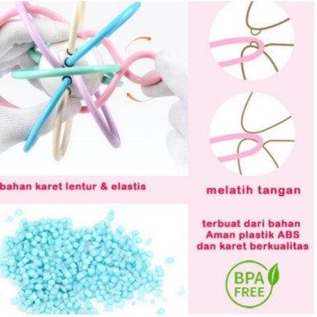 Gigitan Bayi Teether Bola Manhattan Mainan Tether Rattle Bayi Dengan Karet Lembut|  Mainan Sensori Anak| Isi 6pcs Mainan Gigitan Bayi Sensory Handball Mandi Bola Bath Toys