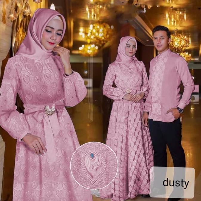 couple rasti dusty pink baju Baju muslim pasangan pesta murah cp vt