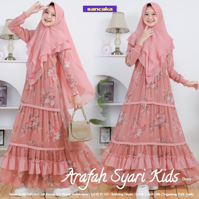 Restok lgi Gamis anak Arafah Syari set Jilbab bhn Ceruty Babydoll est 10-14thn TERLARIS