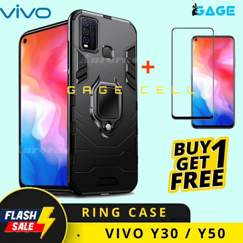 FREE TEMPERED GLASS FULL LAYAR VIVO Y30 Y50 HARD CASE HARDCASE RING STAND ARMOR VIVO Y50 Y30 COVER