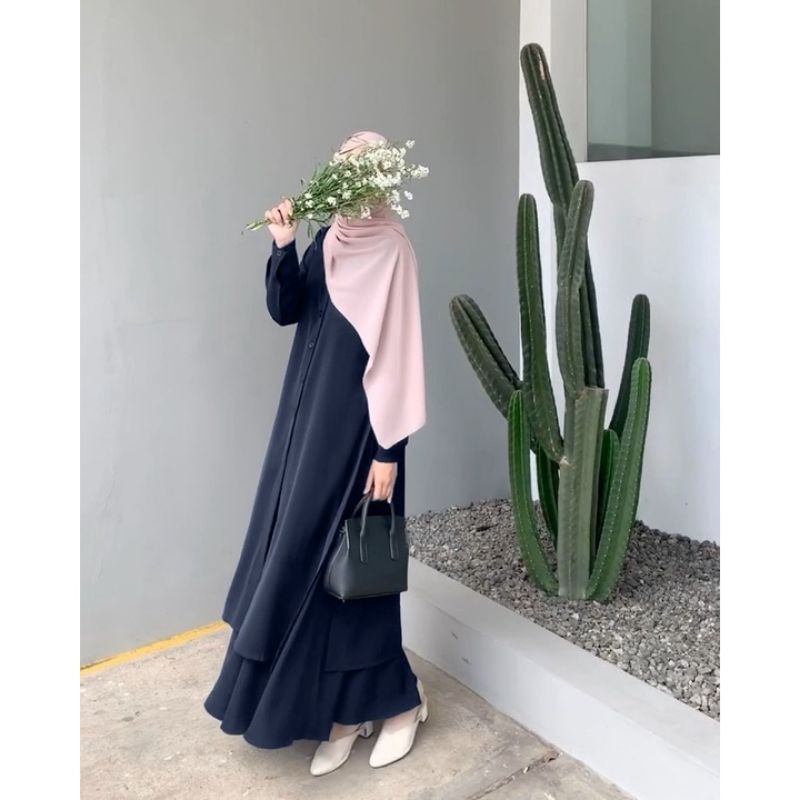 Fashion Style One Set + Rok Tunik HANUM Busui Wanita   Muslim Jumbo Bahan wolfis A Terbaru