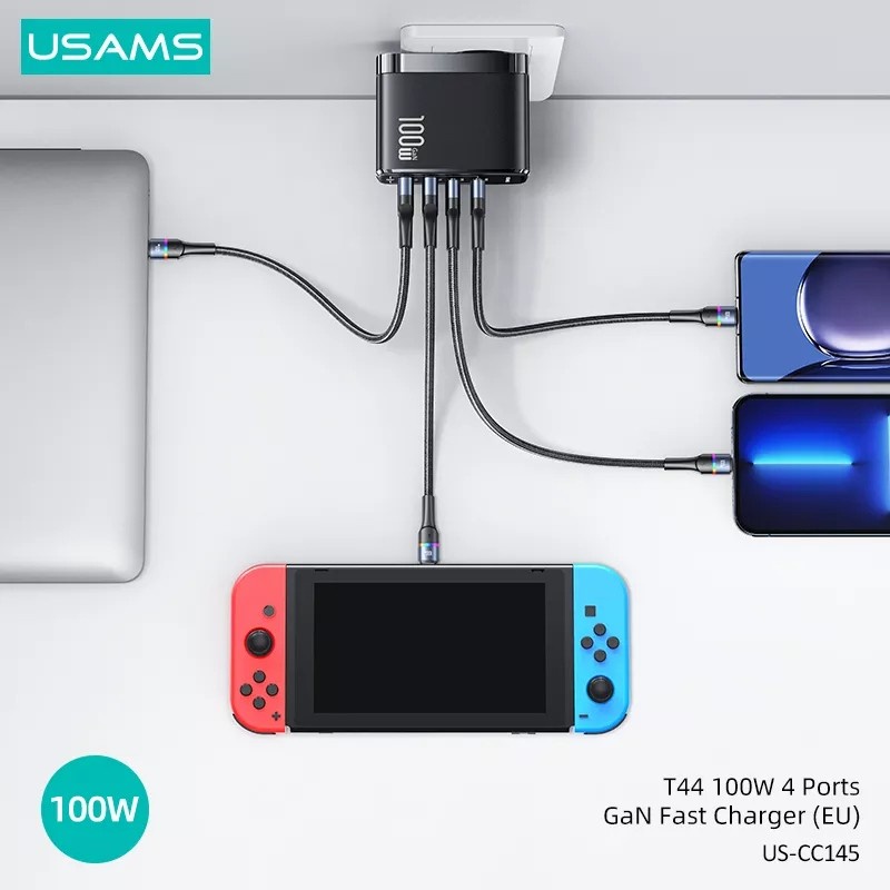 USAMS CHARGER 100W GAN 4 PORT CHARGER LAPTOP HP MACBOOK QUICK CHARGER PD 3.0 / PPS/SCP/FCP/AFC/APPLE2.4