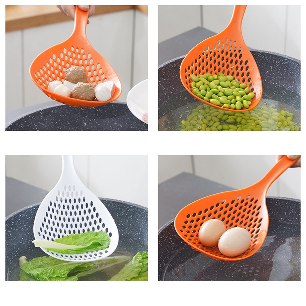 【COD Tangding】Large Slotted Kitchen Long Handle Plastic Scoop Noodles Household Hot Pot Dumplings Drain Filter Soup Spoon