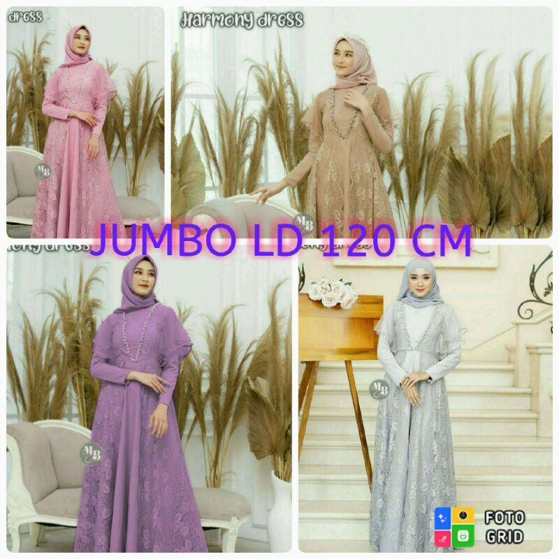 HARMONI DRESS JUMBO LD 120 CM BAJU PESTA BAJU PERNIKAHAN BROKAT MEWAH