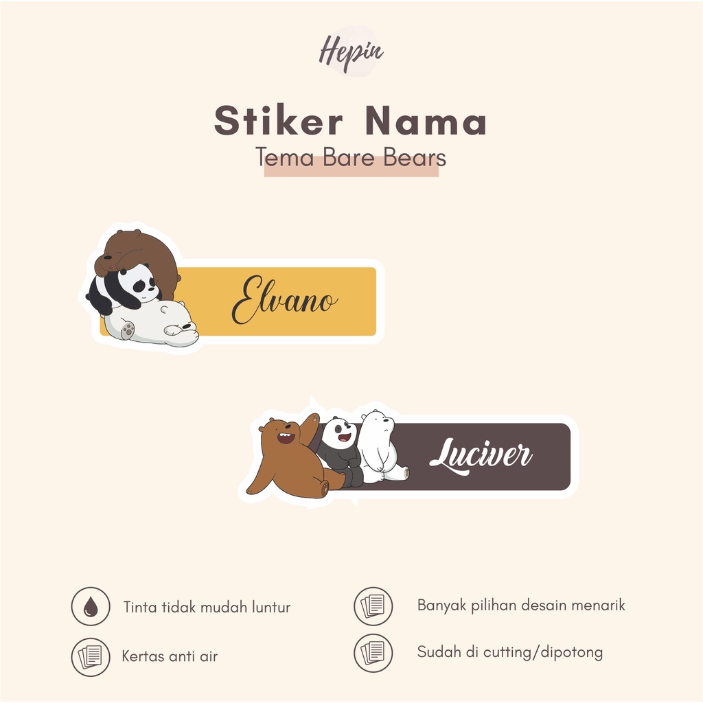 

(90 - 120 pcs) Tanpa minimal order Cetak Stiker Nama Tema BARE BEAR