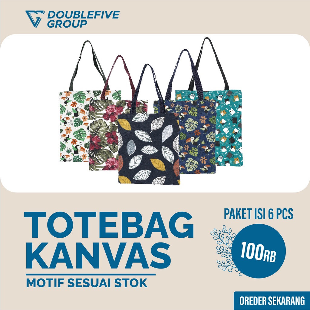 PROMO HEMAT 100 RIBU 6 PCS Totebag Tas Wanita Tote Bag Resleting Cute