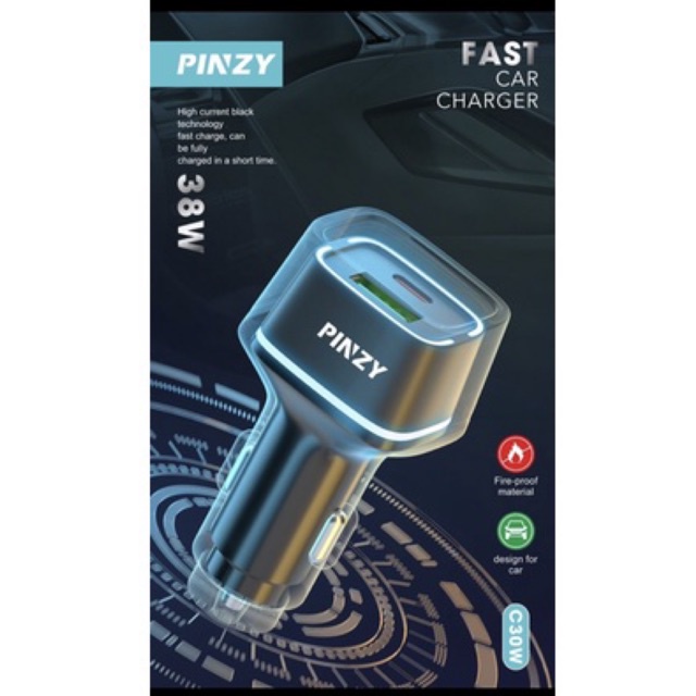 Saver Mobil PINZY C30W Fast Car CHARGER PD20W + QC18 38W Kabel Micro - Casan Mobil