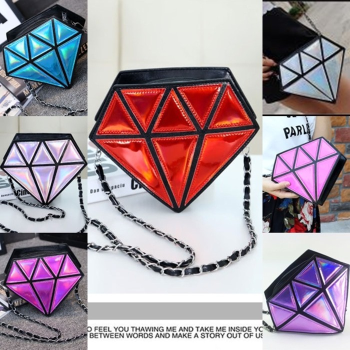PROMO  tas pesta jalan korea mini rantai unik bentuk diamond clutch import  Terlaris