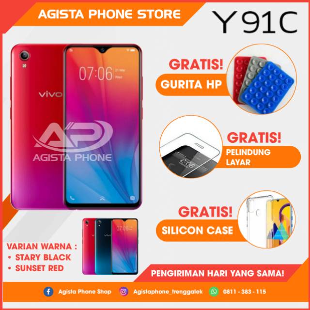 VIVO Y91C 32GB GARANSI RESMI TERMURAH, HITAM MERAH