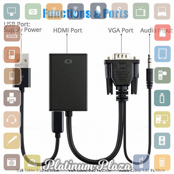 Kabel Adapter Converter VGA Male ke HDMI 1080P dengan Audio - Black`K9TFJ6-