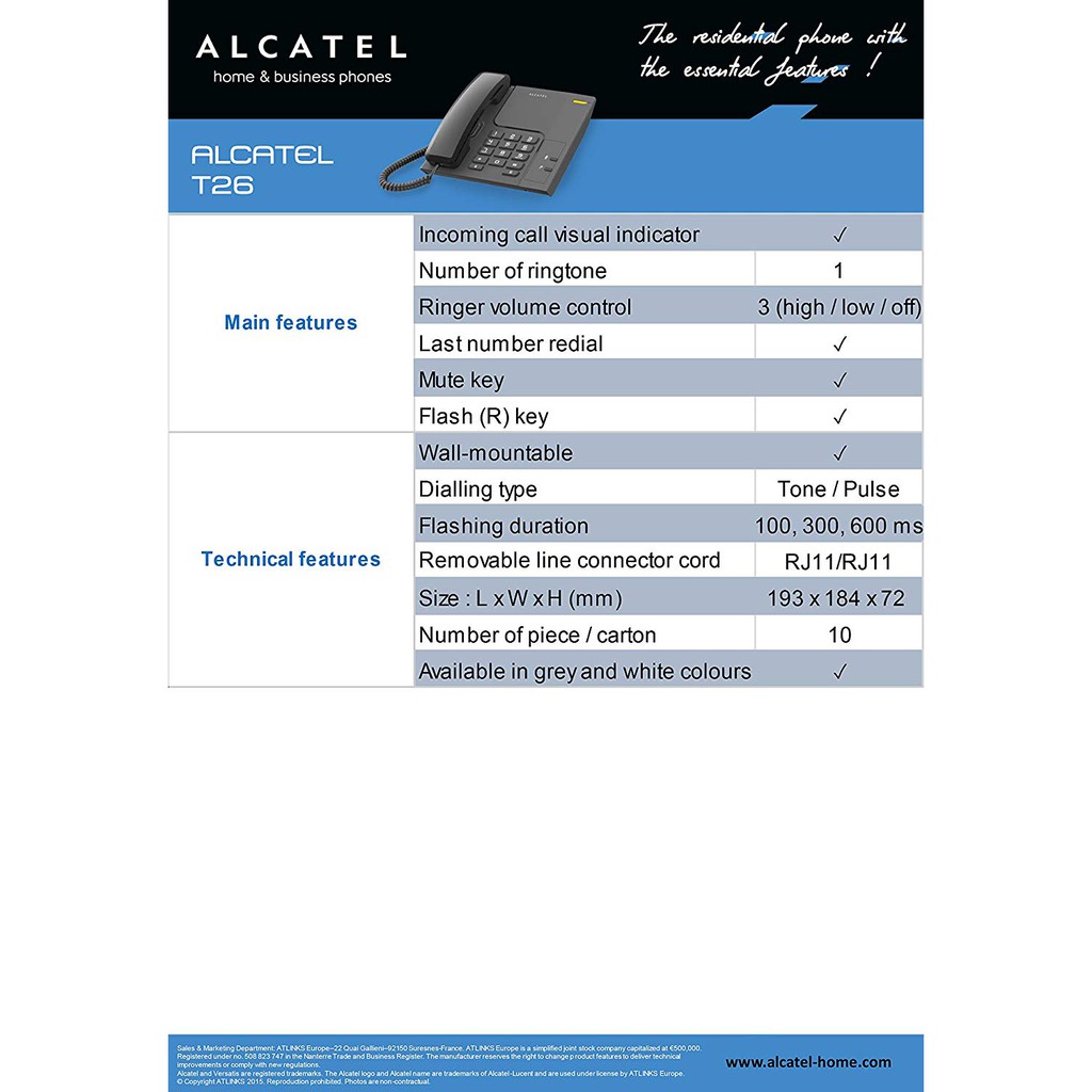 Alcatel T26 Telepon Rumah Dengan Lampu Indikator