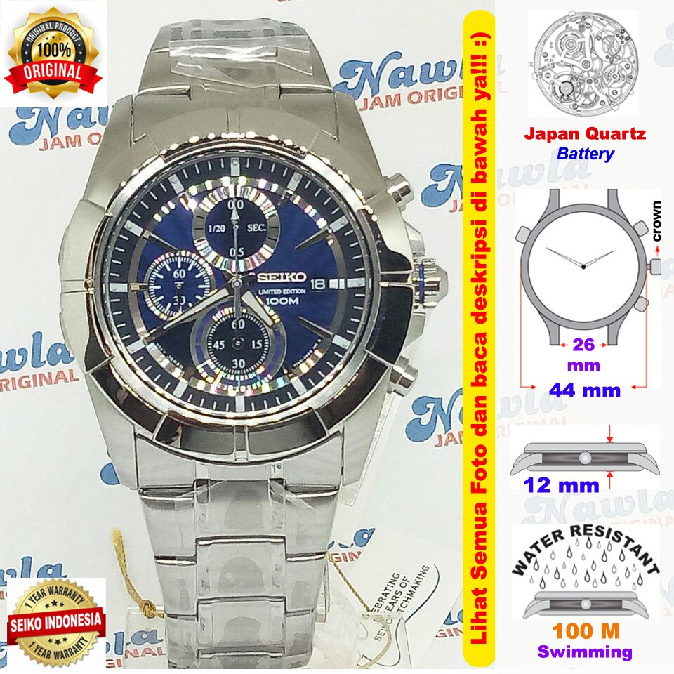 Seiko Quartz SNDE79P1 Chronograph Blue Dial - Jam Tangan Pria SNDE79