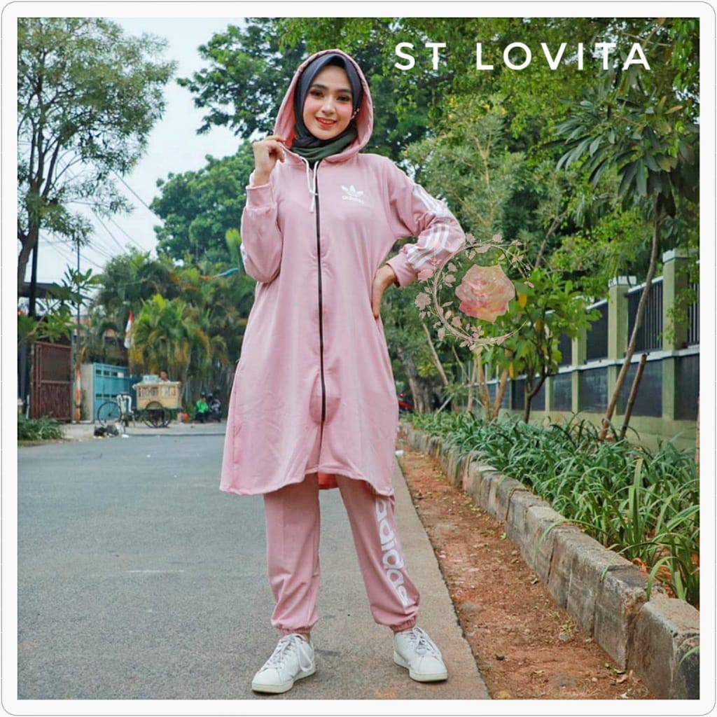 indobest setelan lovita / set pakaian olahraga / training wanita / hoodie sweater