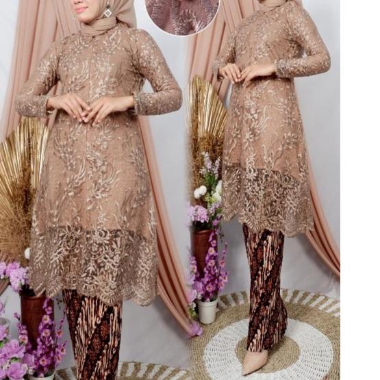 *Termurah* Setelan Kebaya Tunik Brukat Set Brokat Baju Kondangan Wanita Muslimah Panjang Jumbo Wisud