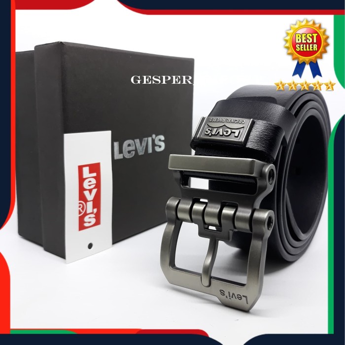GESPER PRIA LEVIS MODEL LUBANG JARUM TALI KULIT ASLI