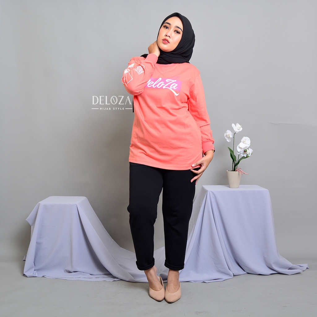 DELOZA ORIGINAL KAOS WANITA LENGAN PANJANG MUSLIM -  ATASAN WANITA BLOUSE PANJANG KEKINIAN JUMBO -