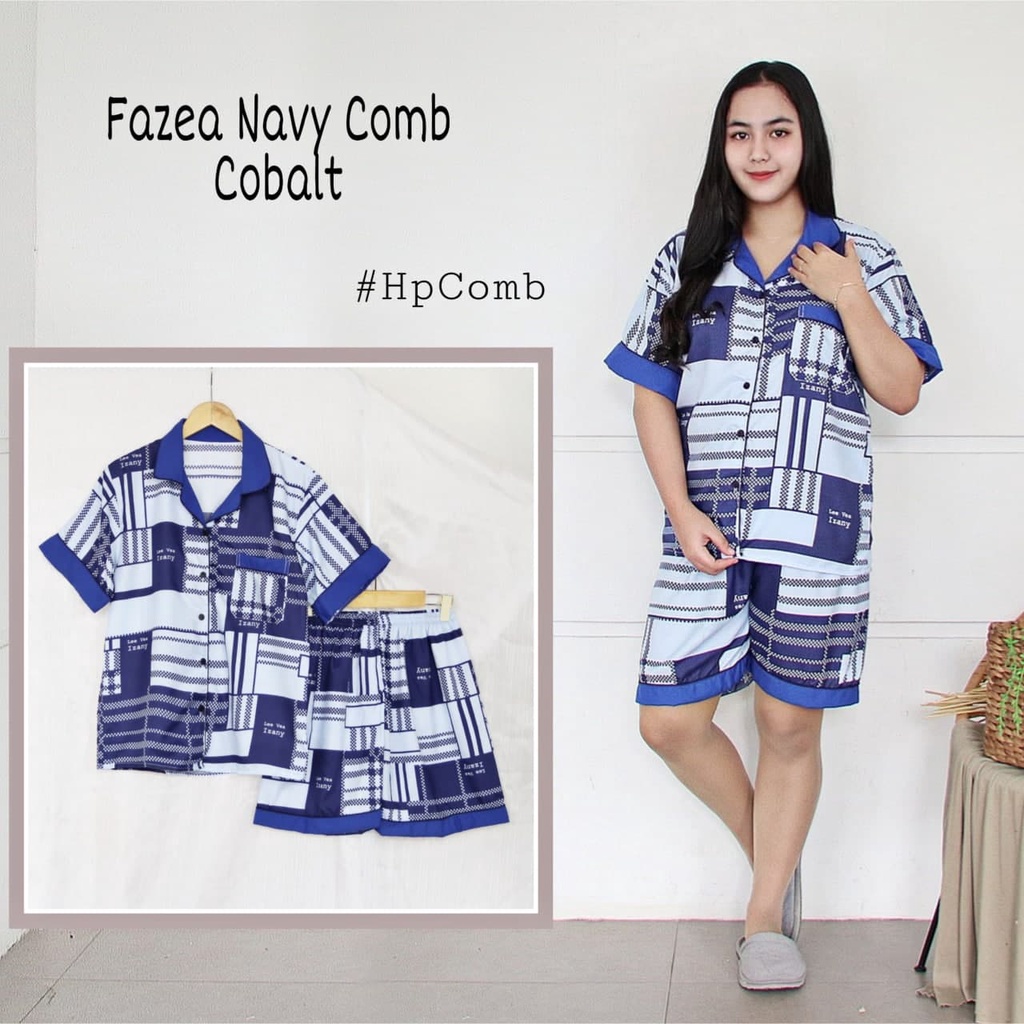 IZANY Piyama Dewasa Hotpant Combina Allsize / HP  Combina Saten Apple LD 100-FAZEA NAVY COBALT