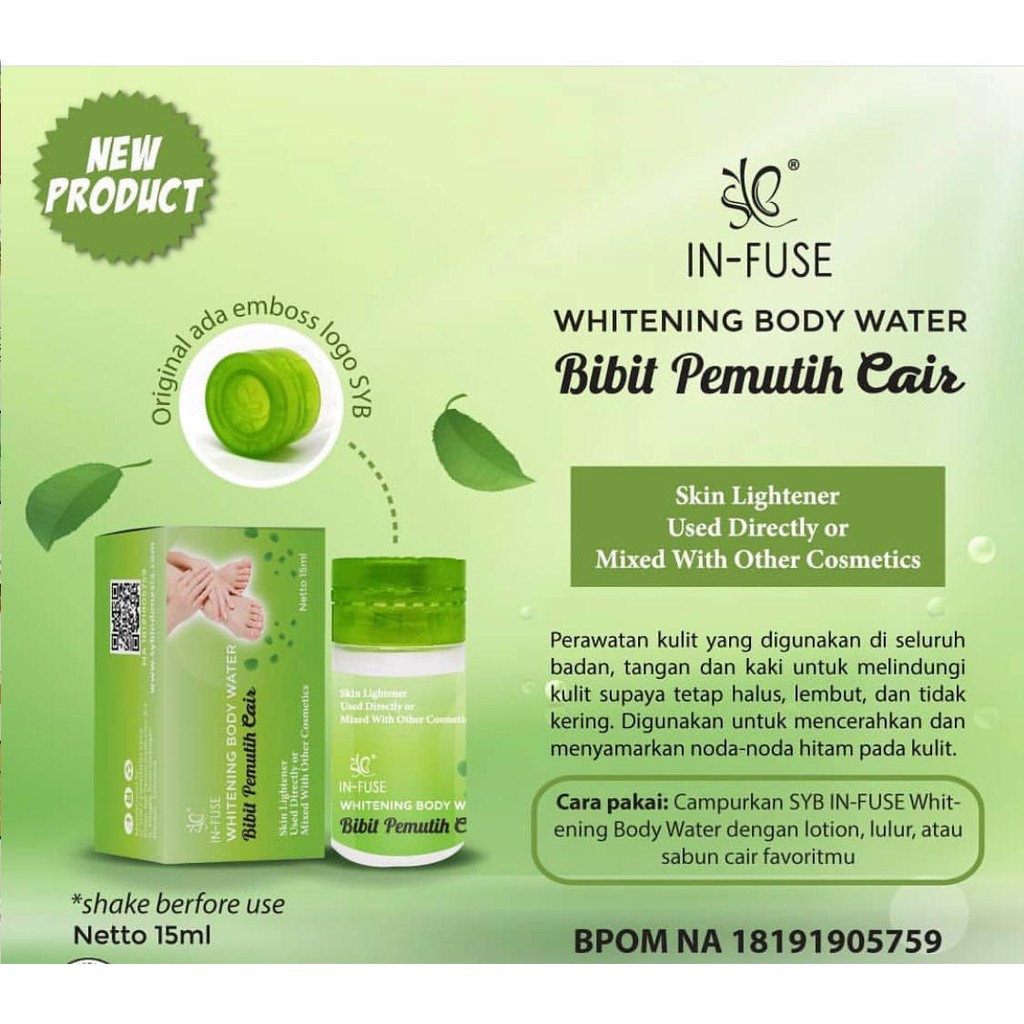 BIBIT CAIR INFUS WHITENING BODY WATER BPOMNA (KOTAK HIJAU) / BIBIT PEMUTIH CAIR / BCI