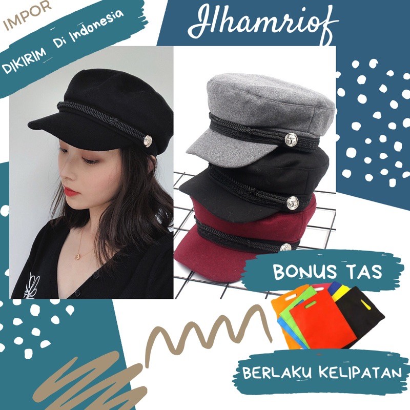 Topi Wanita Korea Police Hiasan Renda