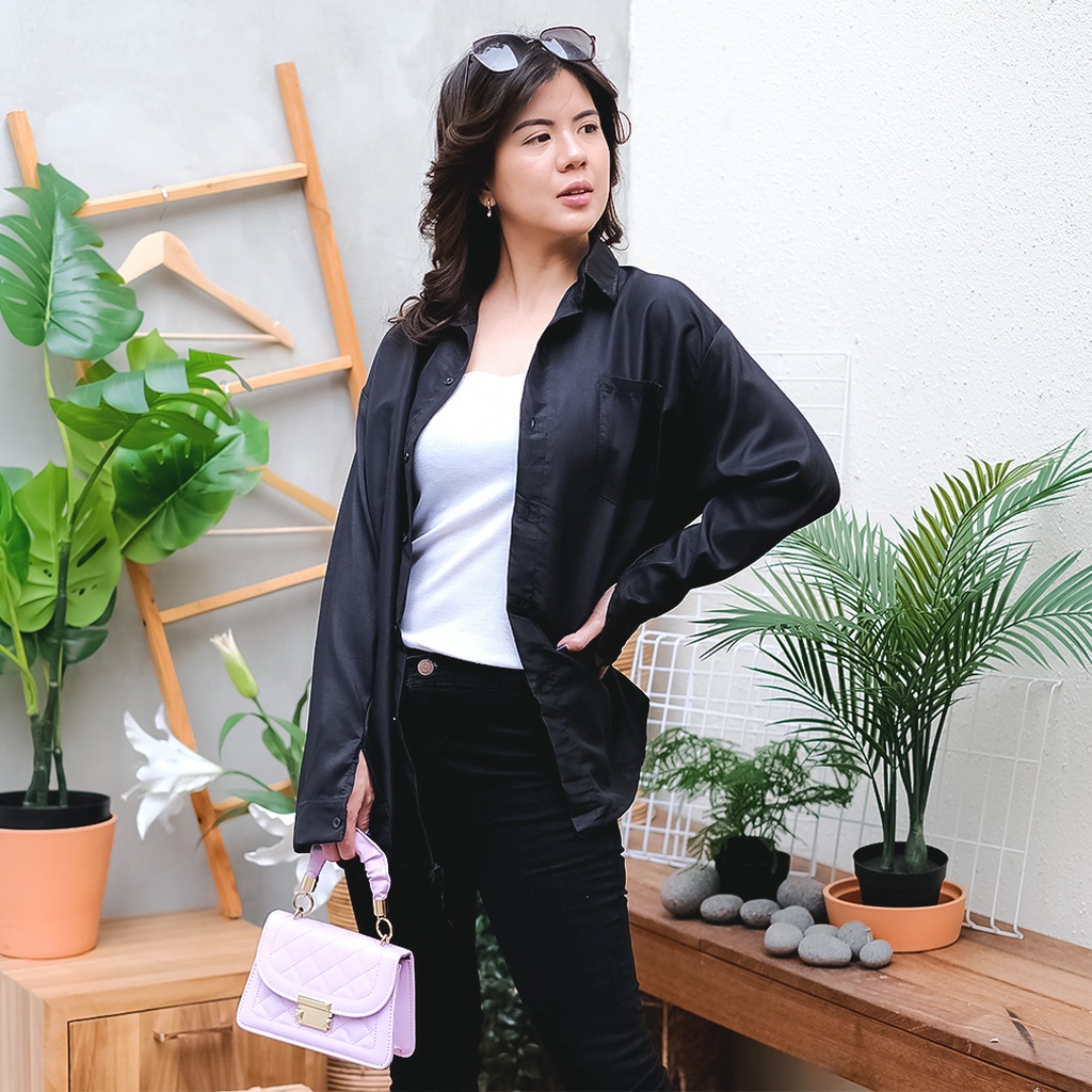 Tq88indonesia Baju Kemeja Wanita Polos Lengan Panjang / Emoversize Kemeja XXL Oversize Shirt / Kem Putih