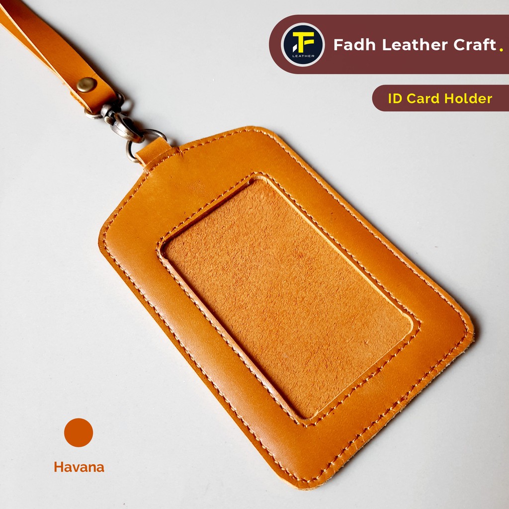 

ID Card Holder Kulit Asli / Name Tag Kulit Lanyard Tali Kulit - Warna Tan