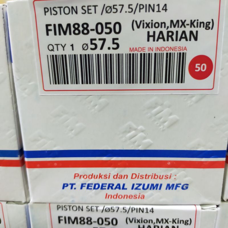 Piston seher kit fim vixion jupiter mx king fim 88 os std 50 100 150 200 250 300 MM PIN 14-OS 50 ( 57,5 MM)