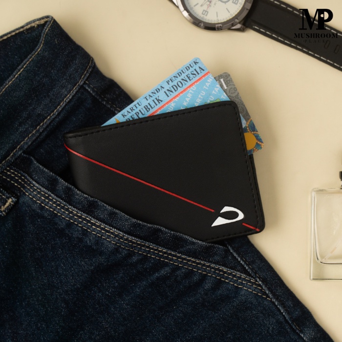 Dompet Lipat Pendek Pria Planet Ocean Hitam Slice Merah Original - PO10