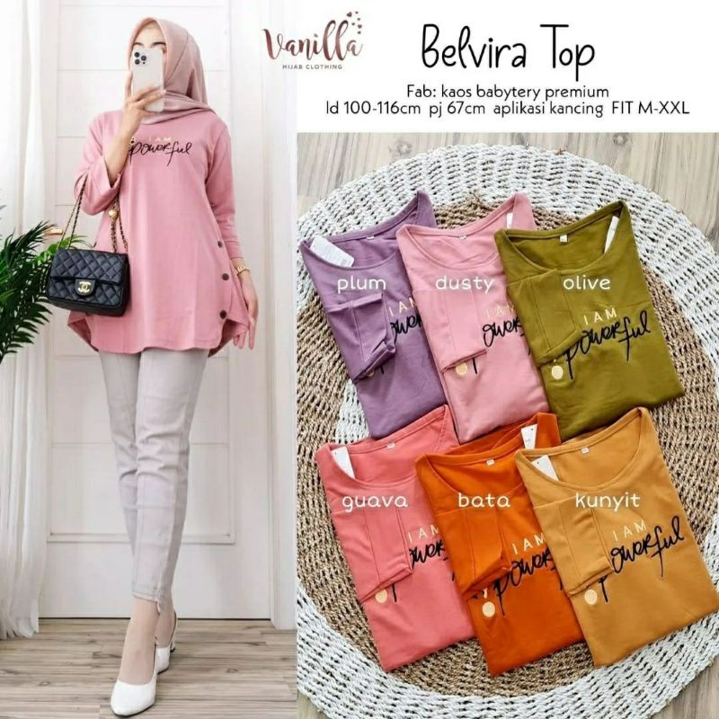 Belvira Top, TOP/KAOS WANITA CANTIK MURAH FIT XXL LD 100-116 BAHAN KAOS BABYTERRY PREMIUM MIX BORDIR TERMURAH MODIS OOTD TERLARIS