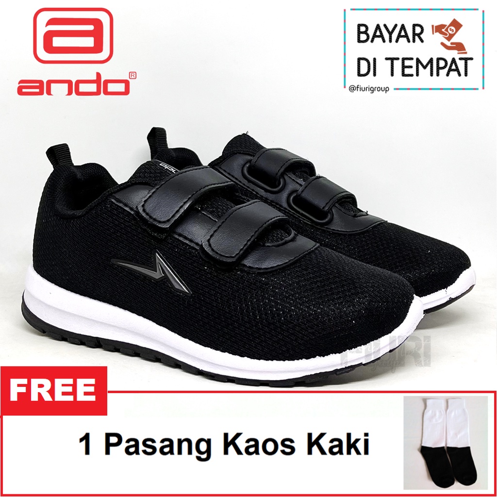 FIURI - ANDO ORIGINAL -  NOELLE PEREKAT 29-36 HITAM PUTIH - SEPATU SNEAKERS KANVAS SOL KARET ANAK KECIL PEREMPUAN LAKI-LAKI - SEPATU KETS LUCU FASHION TRENDY - SEPATU SEKOLAH PAUD TK SD KRETEKAN PEREKAT CEWEK COWOK MURAH PROMO DISKON BONUS KAOS KAKI