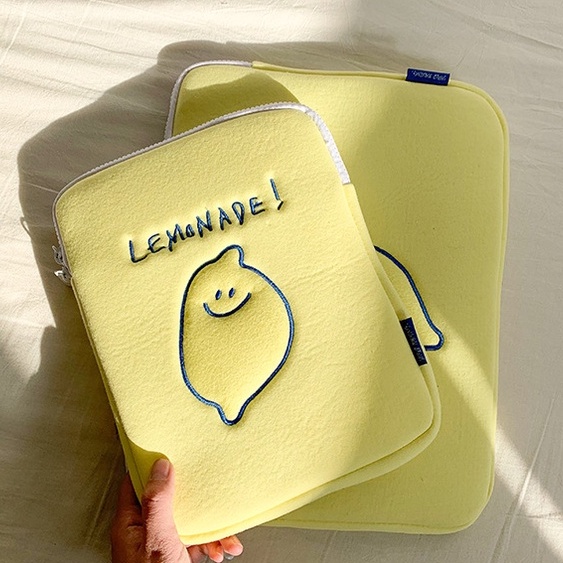 Sleeve Pouch Sarung Tas Bag Case Ipad Tab Tablet Macbook Air Pro Laptop Asus Acer Lenovo HP Huawei 11 12 13 14 15 inch Motif Gambar Lemon Warna Kuning Lucu Cute Murah Korean Model