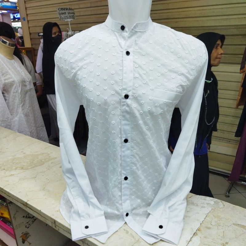Kemeja Koko ( Kemko) Bordir Putih Lengan Panjang Bahan Katun Toyobo Kualitas SUPER PREMIUM By Muthia