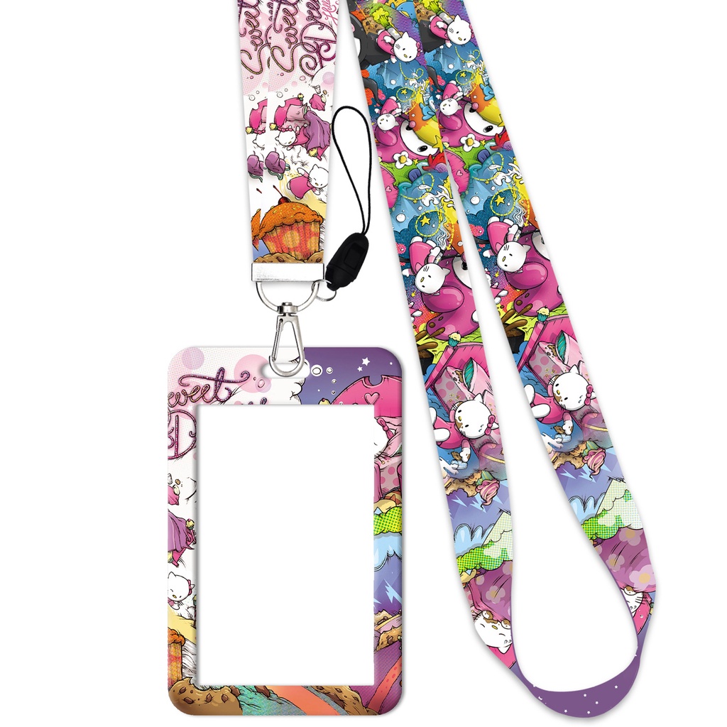 Tali lanyard Motif Kartun Kucing Warna pink Untuk Handphone