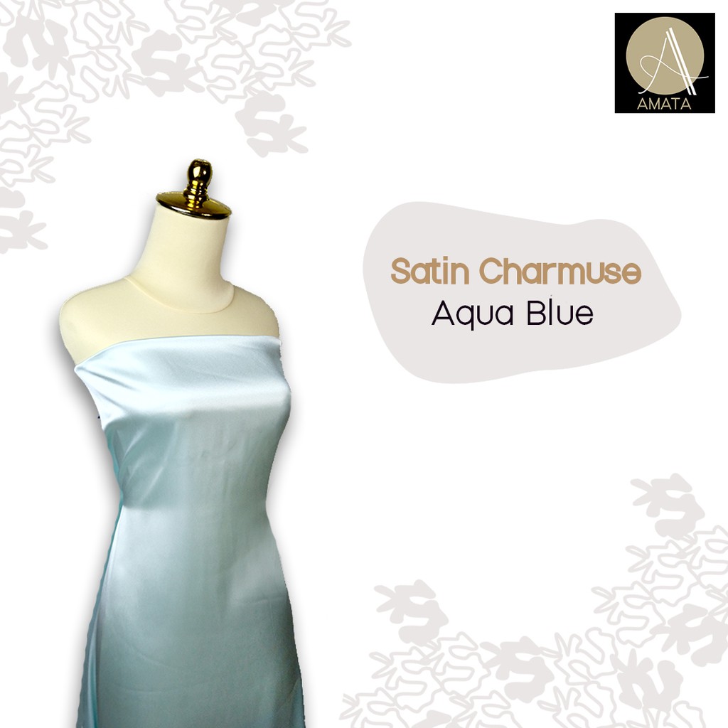 1/2 meter Kain Satin Charmuse / Sateen Silk Premium Aqua Blue