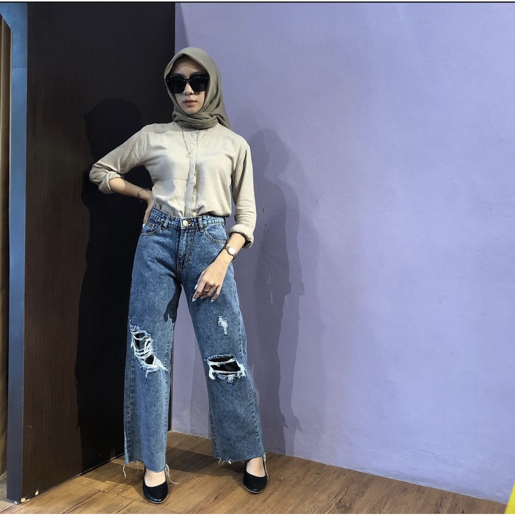 TRIVELA Free Belt - Bilby Cullotes Jeans / Jeans Highwaist Sobek Lapis / Labela Cullotes