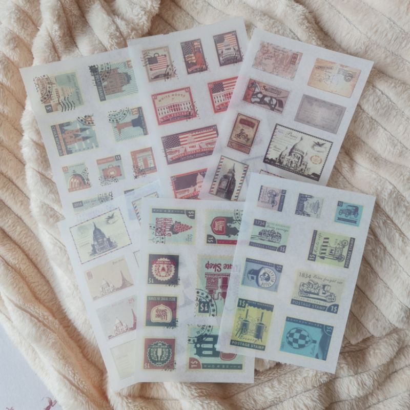 

Vintage Stamp Traveler Notebook Sticker Set Deco Stickers Washi Bujo Journaling Journal Stiker Diary Planner